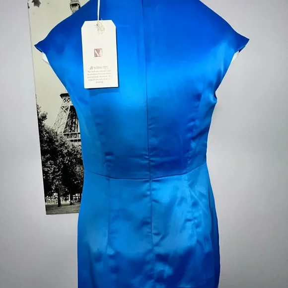 Chic Blue Satin Midi Dress - Picture 6 of 12